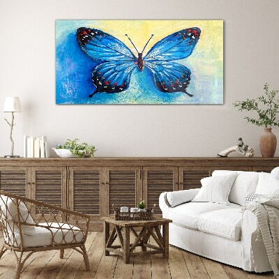 Tableau photo sur verre Papillon bleu sur fond abstrait