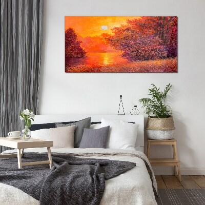 Tableau verre imprimé L'heure dorée au bord du lac