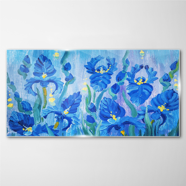 Tableau verre imprimé Iris bleus sur fond bleu