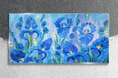 Tableau verre imprimé Iris bleus sur fond bleu