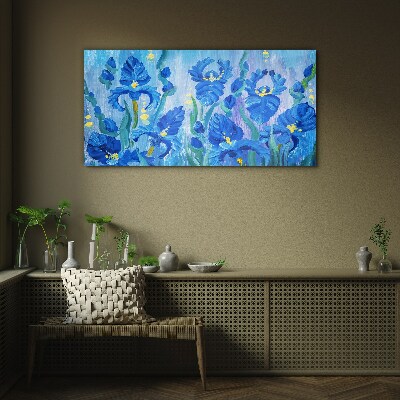 Tableau verre imprimé Iris bleus sur fond bleu