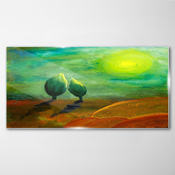 Tableau sur verre Arbres verts au soleil