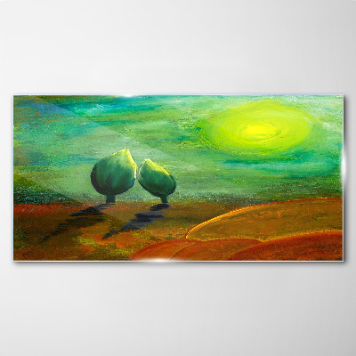 Tableau sur verre Arbres verts au soleil