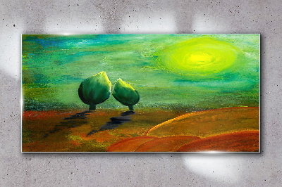 Tableau sur verre Arbres verts au soleil