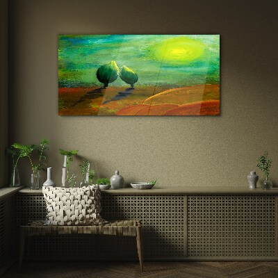 Tableau sur verre Arbres verts au soleil