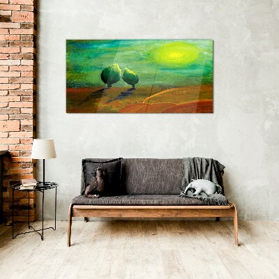 Tableau sur verre Arbres verts au soleil