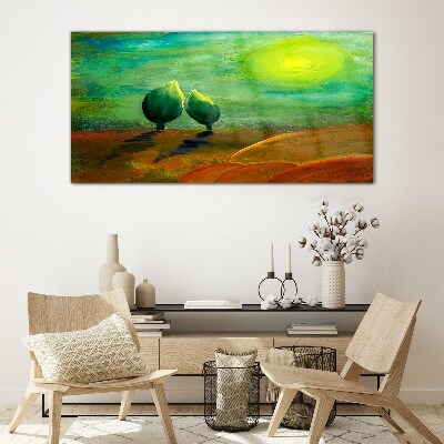 Tableau sur verre Arbres verts au soleil