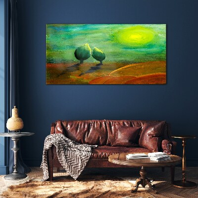 Tableau sur verre Arbres verts au soleil