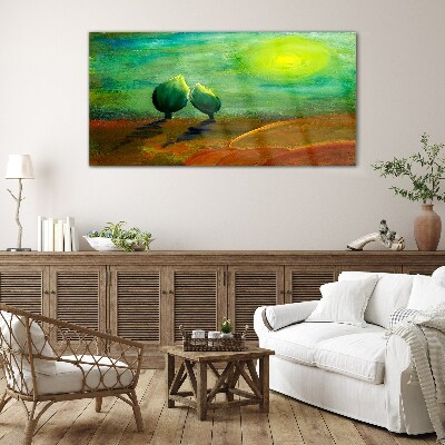 Tableau sur verre Arbres verts au soleil