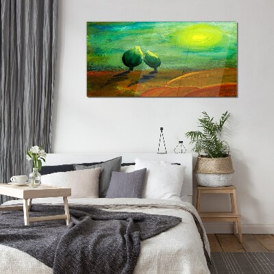 Tableau sur verre Arbres verts au soleil