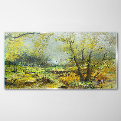 Tableau sur verre Paysage de printemps avec des arbres