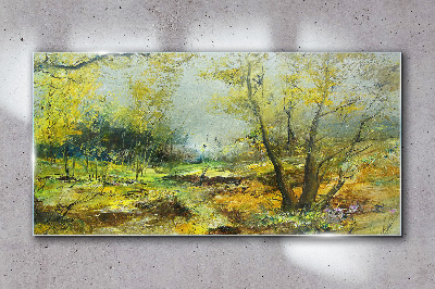Tableau sur verre Paysage de printemps avec des arbres