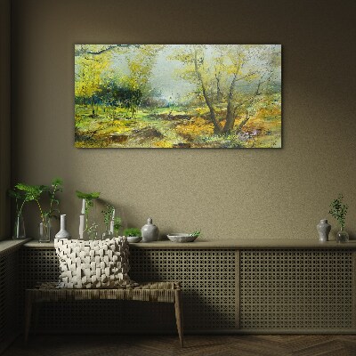 Tableau sur verre Paysage de printemps avec des arbres