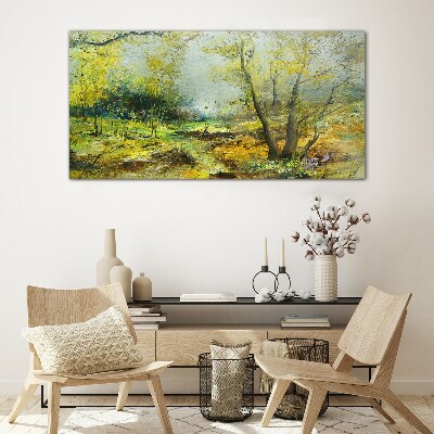 Tableau sur verre Paysage de printemps avec des arbres