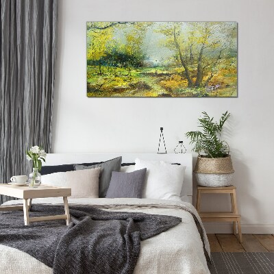Tableau sur verre Paysage de printemps avec des arbres