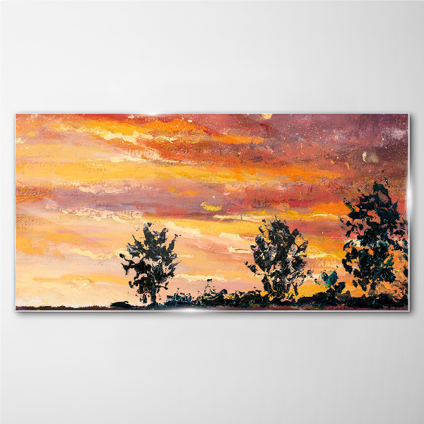 Tableau verre imprimé Coucher de soleil sur les arbres