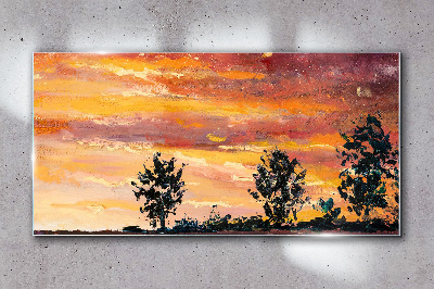 Tableau verre imprimé Coucher de soleil sur les arbres