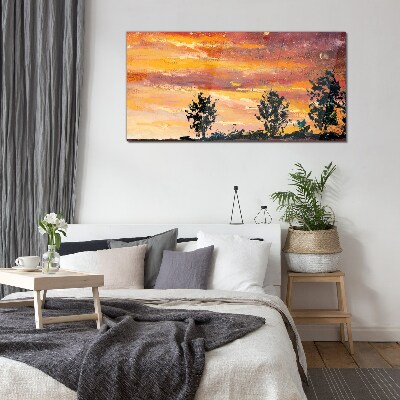Tableau verre imprimé Coucher de soleil sur les arbres