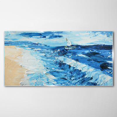 Tableau imprimé sur verre Mer calme avec un voilier