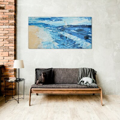 Tableau imprimé sur verre Mer calme avec un voilier