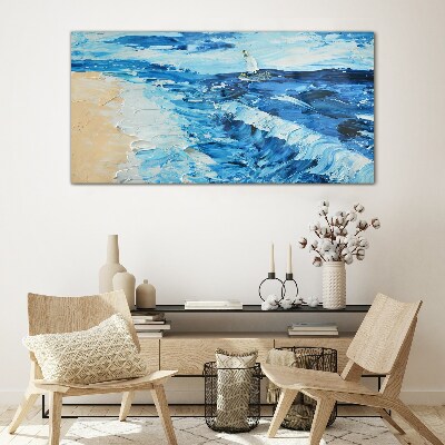 Tableau imprimé sur verre Mer calme avec un voilier