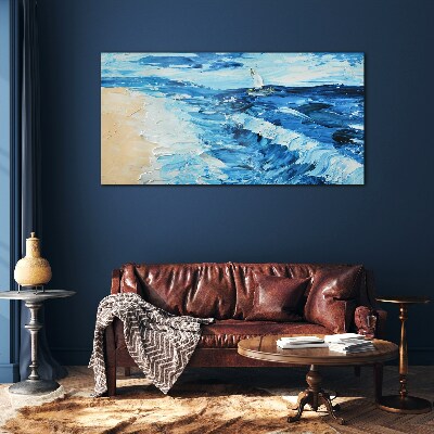 Tableau imprimé sur verre Mer calme avec un voilier