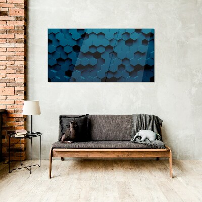 Tableau photo sur verre Hexagones géométriques dans des tons de bleu