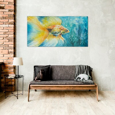 Tableau sur verre Poisson rouge dans l'eau colorée