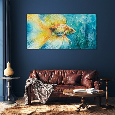 Tableau sur verre Poisson rouge dans l'eau colorée