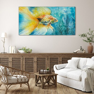 Tableau sur verre Poisson rouge dans l'eau colorée