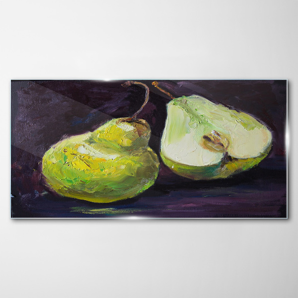 Tableau verre imprimé Poires vertes sur fond sombre