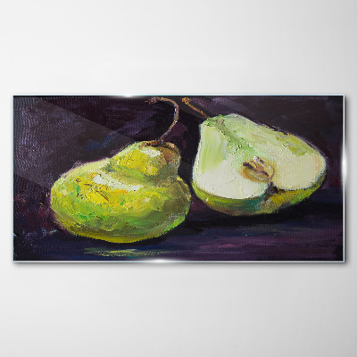 Tableau verre imprimé Poires vertes sur fond sombre