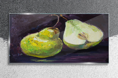 Tableau verre imprimé Poires vertes sur fond sombre