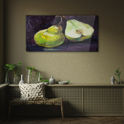 Tableau verre imprimé Poires vertes sur fond sombre