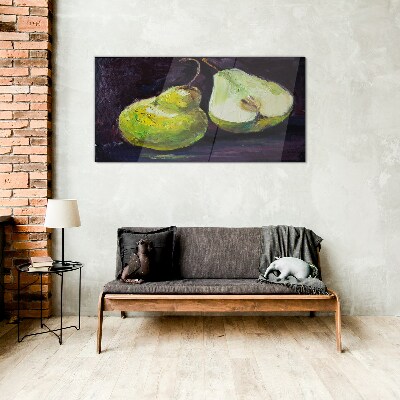 Tableau verre imprimé Poires vertes sur fond sombre