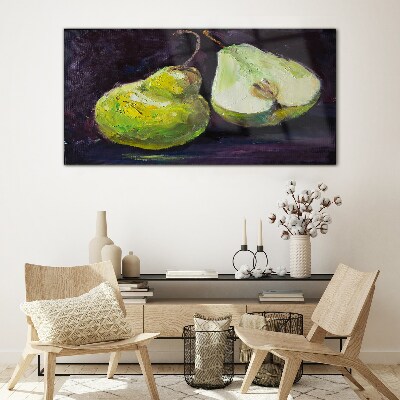 Tableau verre imprimé Poires vertes sur fond sombre