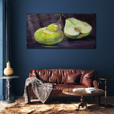 Tableau verre imprimé Poires vertes sur fond sombre