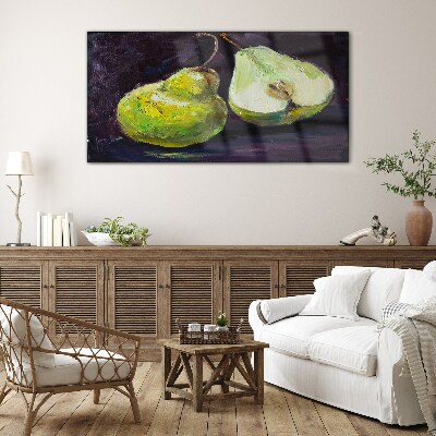 Tableau verre imprimé Poires vertes sur fond sombre