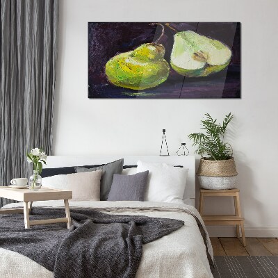 Tableau verre imprimé Poires vertes sur fond sombre