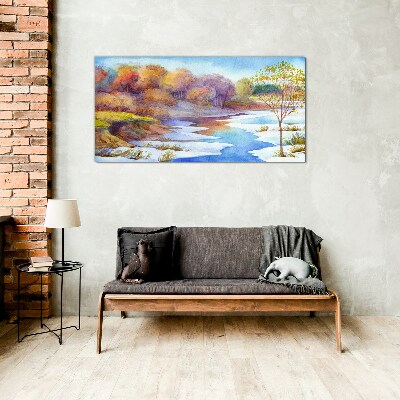 Tableau sur verre Paysage printanier au bord de la rivière