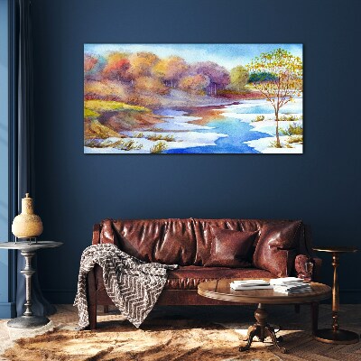 Tableau sur verre Paysage printanier au bord de la rivière