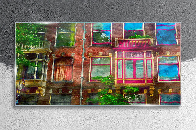 Tableau photo sur verre Les façades colorées des immeubles d'habitation d'Amsterdam