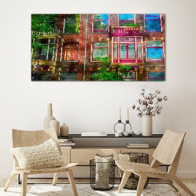 Tableau photo sur verre Les façades colorées des immeubles d'habitation d'Amsterdam