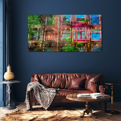 Tableau photo sur verre Les façades colorées des immeubles d'habitation d'Amsterdam