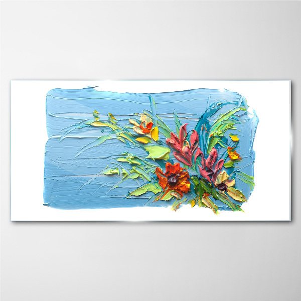 Tableau verre imprimé Fleurs sur fond bleu