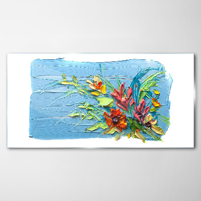 Tableau verre imprimé Fleurs sur fond bleu