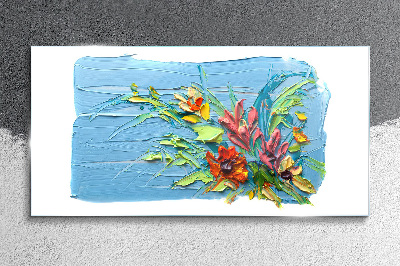Tableau verre imprimé Fleurs sur fond bleu