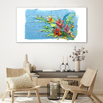 Tableau verre imprimé Fleurs sur fond bleu