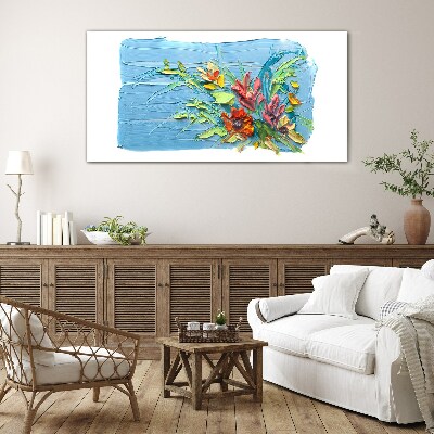 Tableau verre imprimé Fleurs sur fond bleu