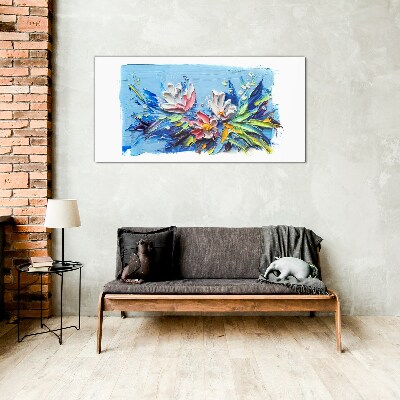 Tableau photo sur verre Un paysage floral aux tons bleus